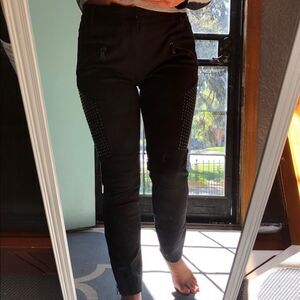 HAUTE HIPPIE Stud-Panel Skinny Moto Pants | Size M Black w metal detailing
